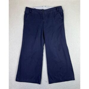 Lands' End Pants Womens 14P Navy Wide Leg Chino Cotton Petite Casual Trousers